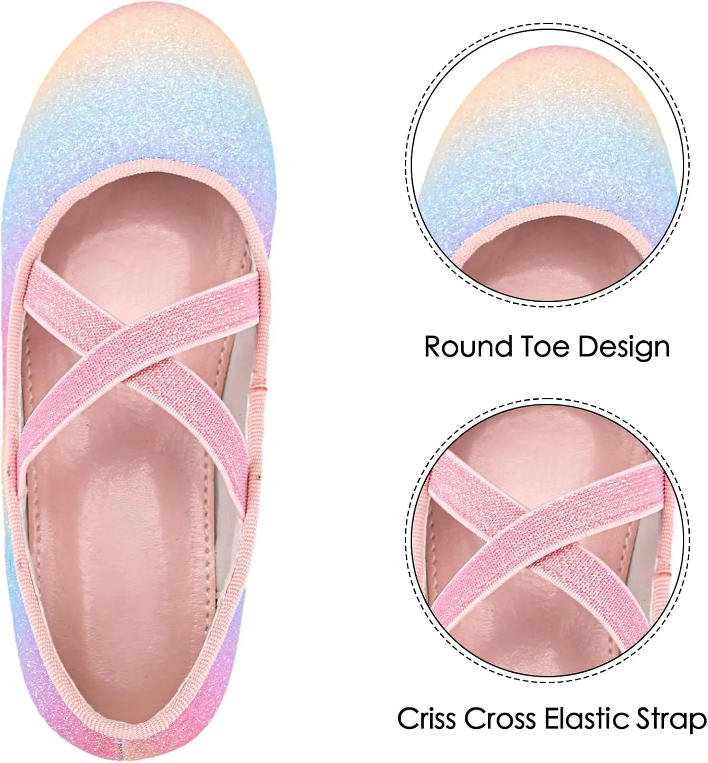 Girls Glitter Ballerina Dress Shoes Mary Jane Ballet Flats for Girls Wedding Party Back to School with Elastic Strap
