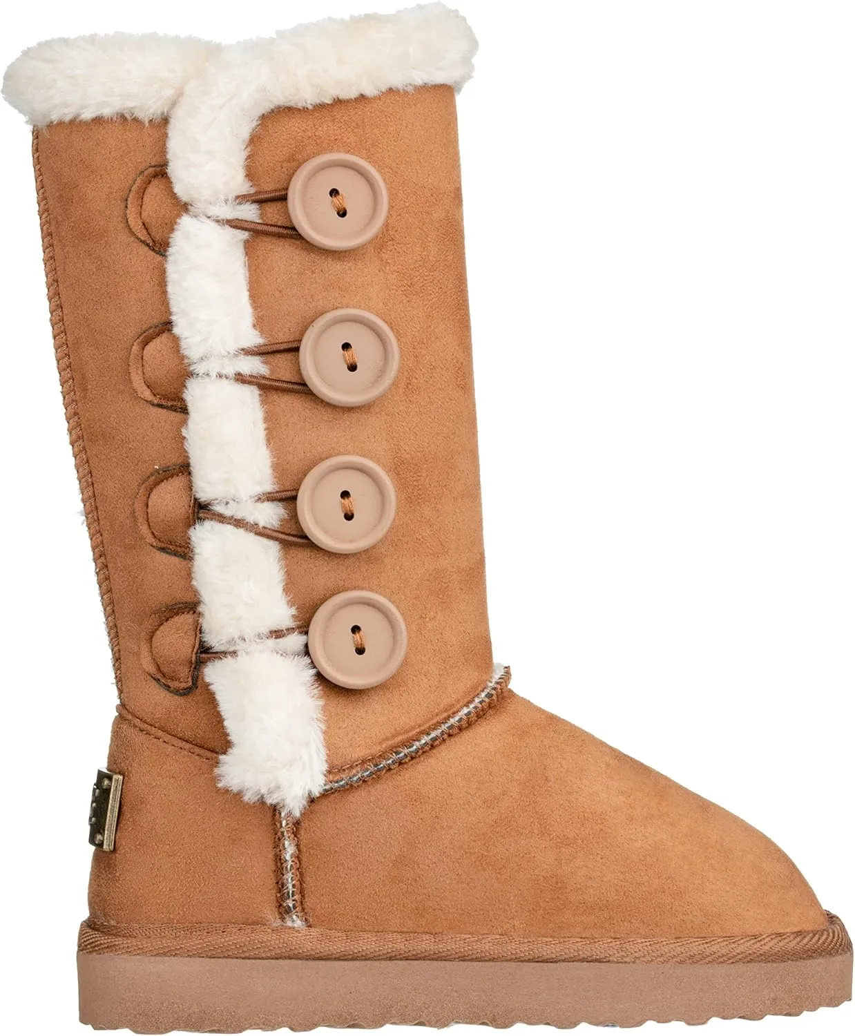 Girls Kids Four Button Faux Fur Lined Shearling Mid Calf Winter Boots