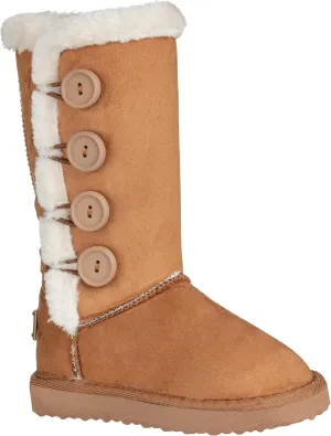 Girls Kids Four Button Faux Fur Lined Shearling Mid Calf Winter Boots