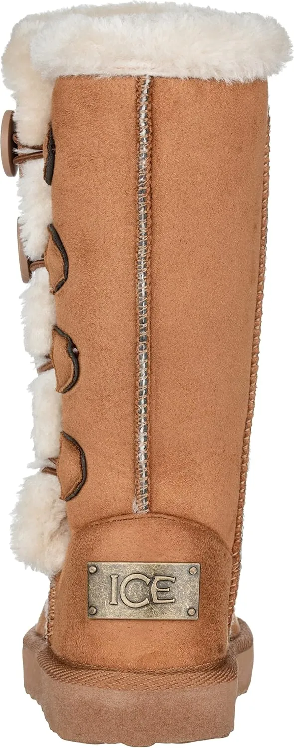 Girls Kids Four Button Faux Fur Lined Shearling Mid Calf Winter Boots