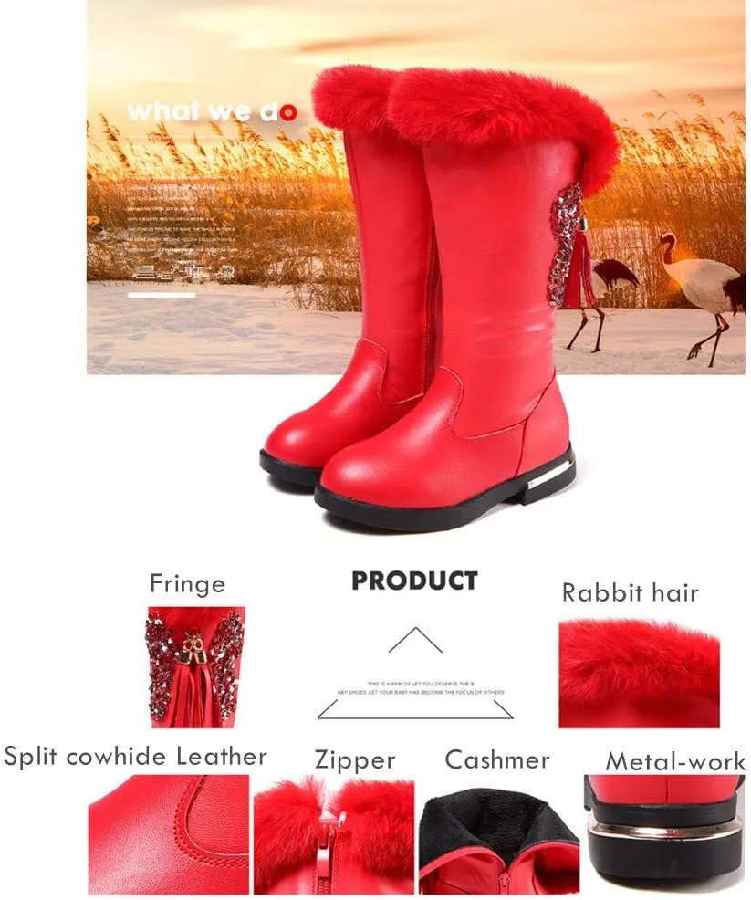 Girls Knee High Boots Genuine Leather Snow Boots Girls Winter Boots Kids
