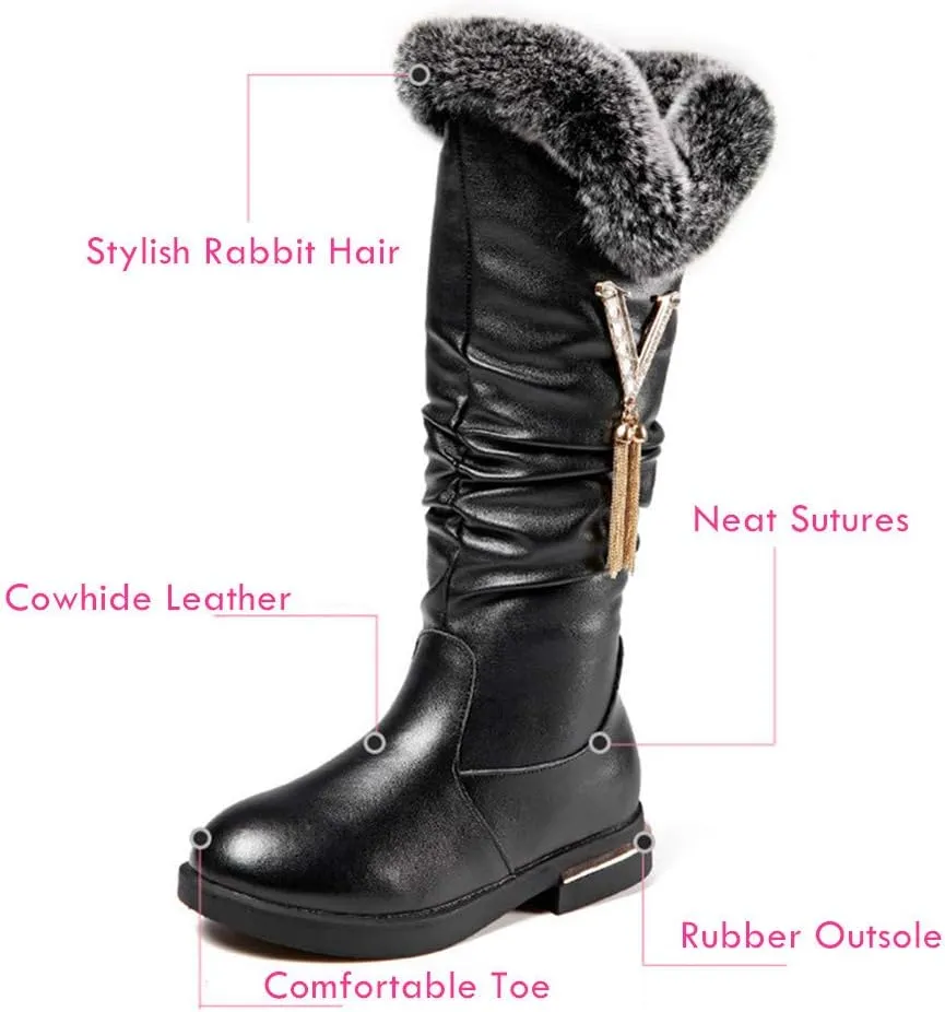 Girls Knee High Boots Genuine Leather Snow Boots Girls Winter Boots Kids