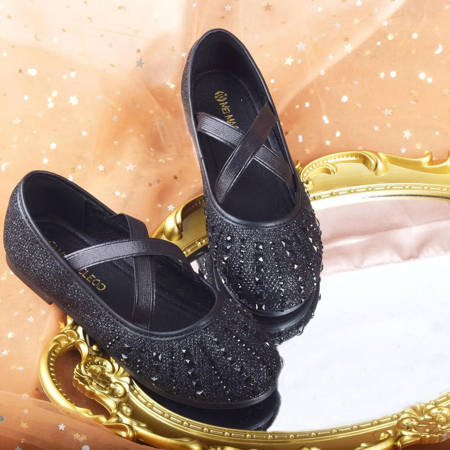 Girls Mary Jane Dress Shoes Rhinestone Dress Shoes Slip On Girl Ballet Flats for Wedding Party, Christmas（Little Kid/Big Kid）