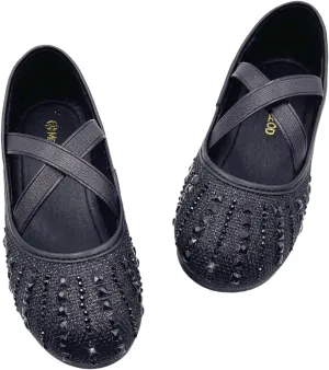 Girls Mary Jane Dress Shoes Rhinestone Dress Shoes Slip On Girl Ballet Flats for Wedding Party, Christmas（Little Kid/Big Kid）