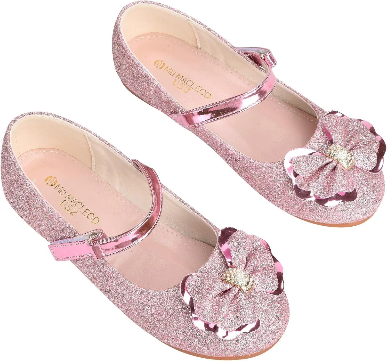 Girls Mary Jane Dress Shoes Rhinestone Dress Shoes Slip On Girl Ballet Flats for Wedding Party, Christmas（Little Kid/Big Kid）