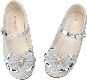Girls Mary Jane Dress Shoes Rhinestone Dress Shoes Slip On Girl Ballet Flats for Wedding Party, Christmas（Little Kid/Big Kid）