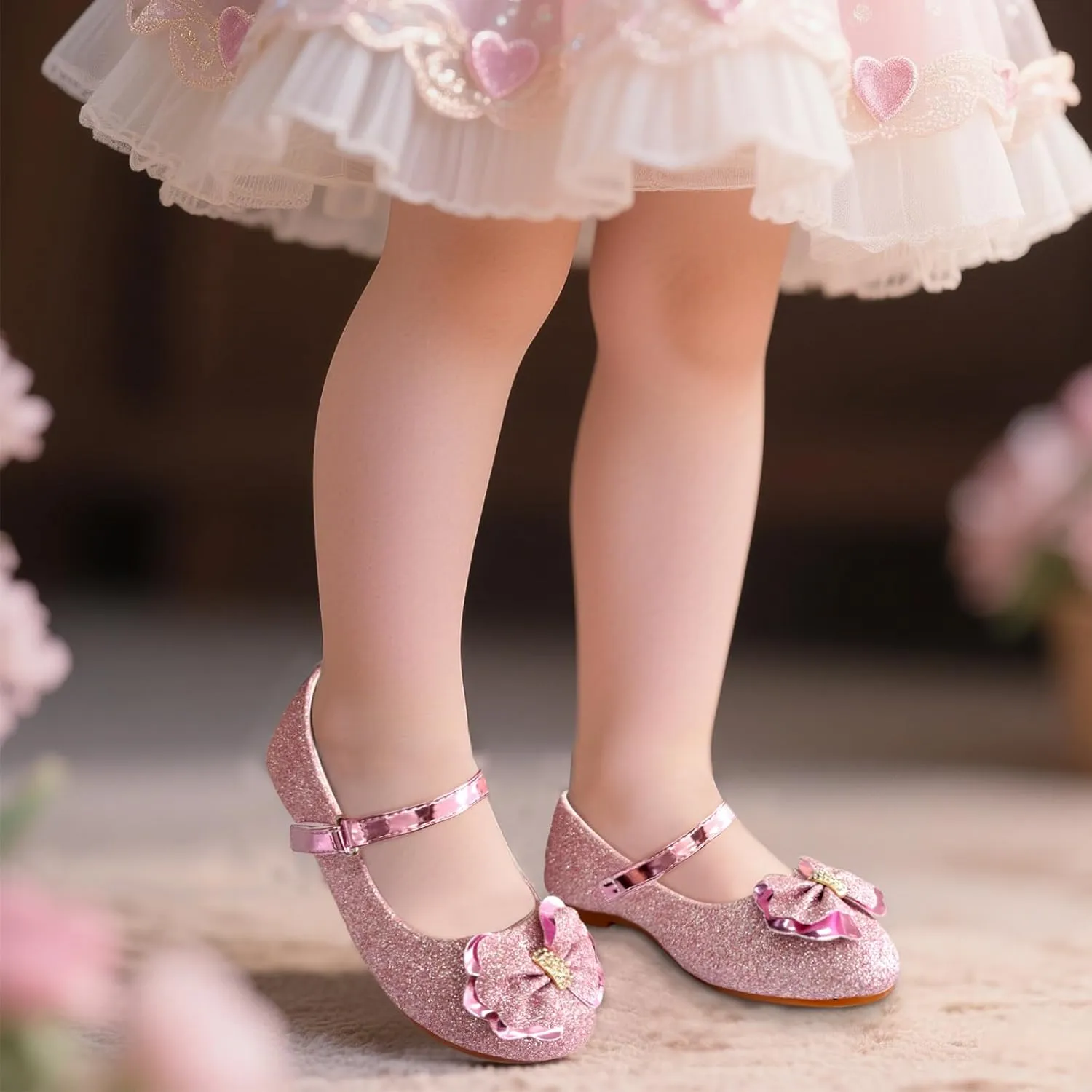 Girls Mary Jane Dress Shoes Rhinestone Dress Shoes Slip On Girl Ballet Flats for Wedding Party, Christmas（Little Kid/Big Kid）