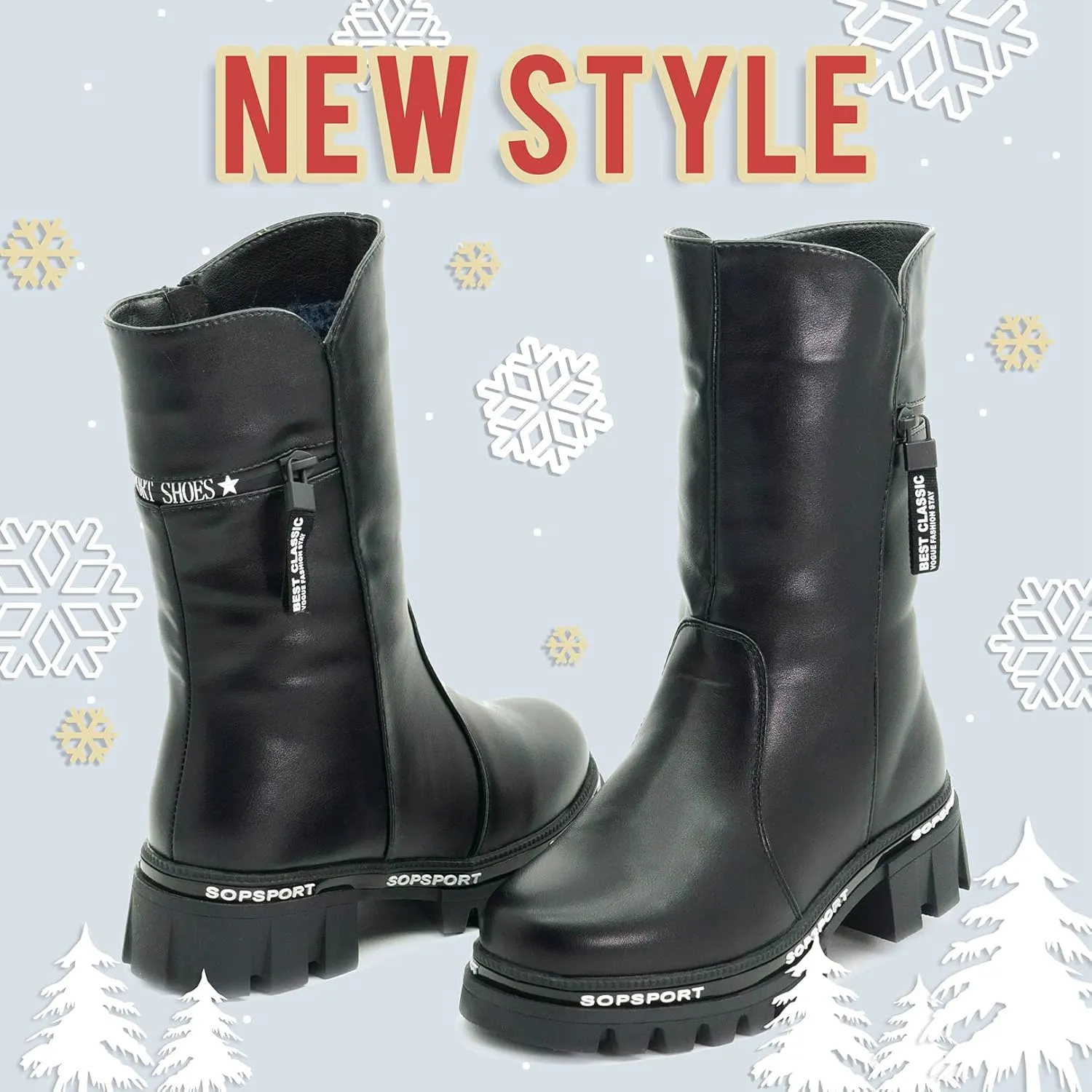 girls snow boots for girls shoes Little Big kids snow boots girls size Cold Weather Waterproof Outdoor Warm Faux Fur Lined Winter Flat Riding Boots Shoes(Little/Big Kid)