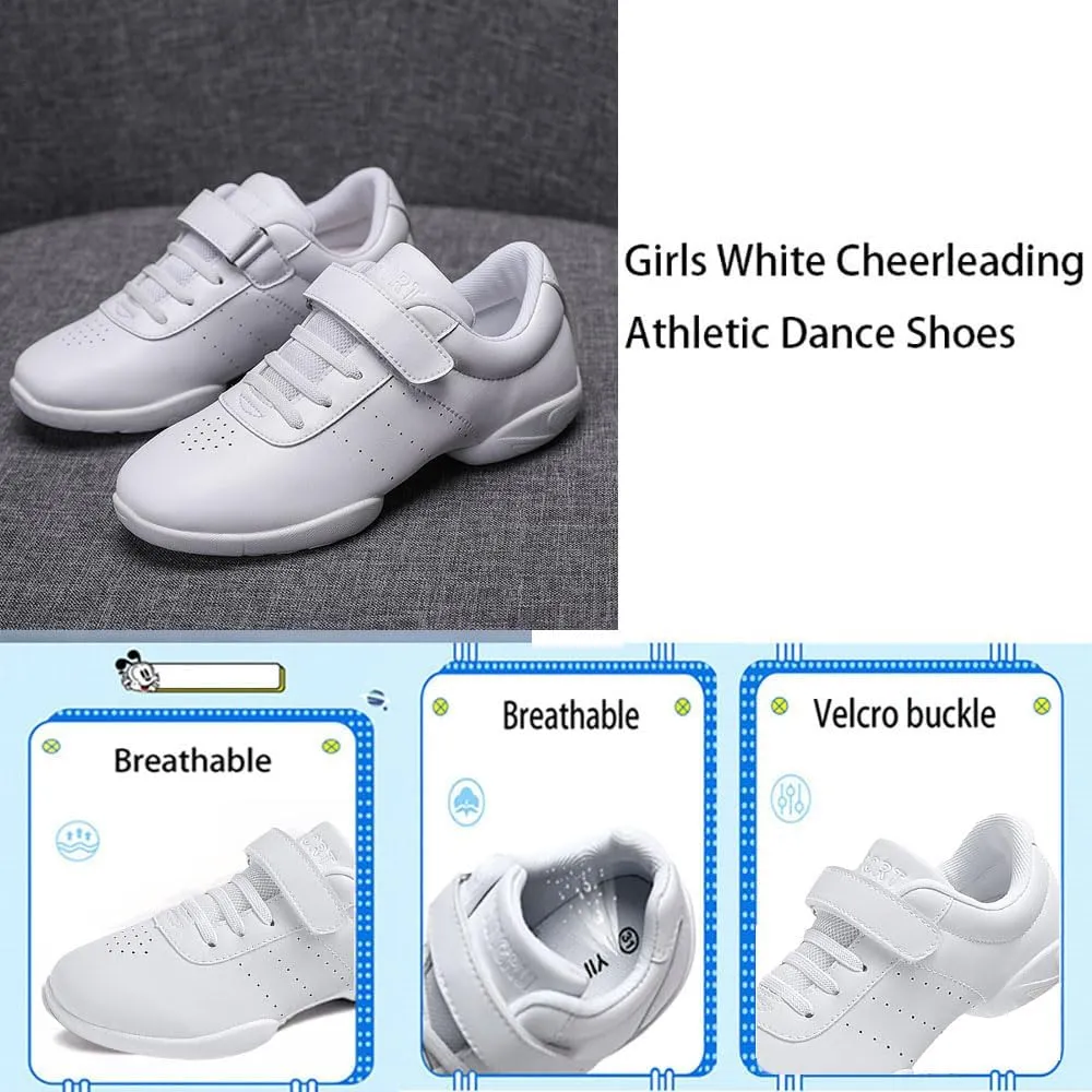 Girls White Cheerleading Dance Shoes Youth Athletic Training Tennis Walking Competition White Sneakers Girls