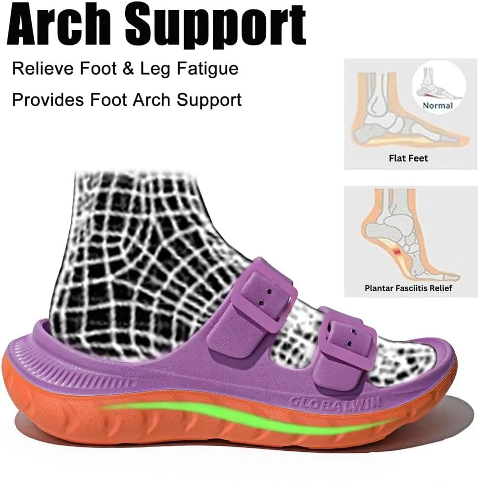 GLOBALWIN Recovery Slides For Women Mia Comfortable Sandals With Arch Support Indoor Outdoor Cloud Slippers Reduce Stress on Feet Lightweight