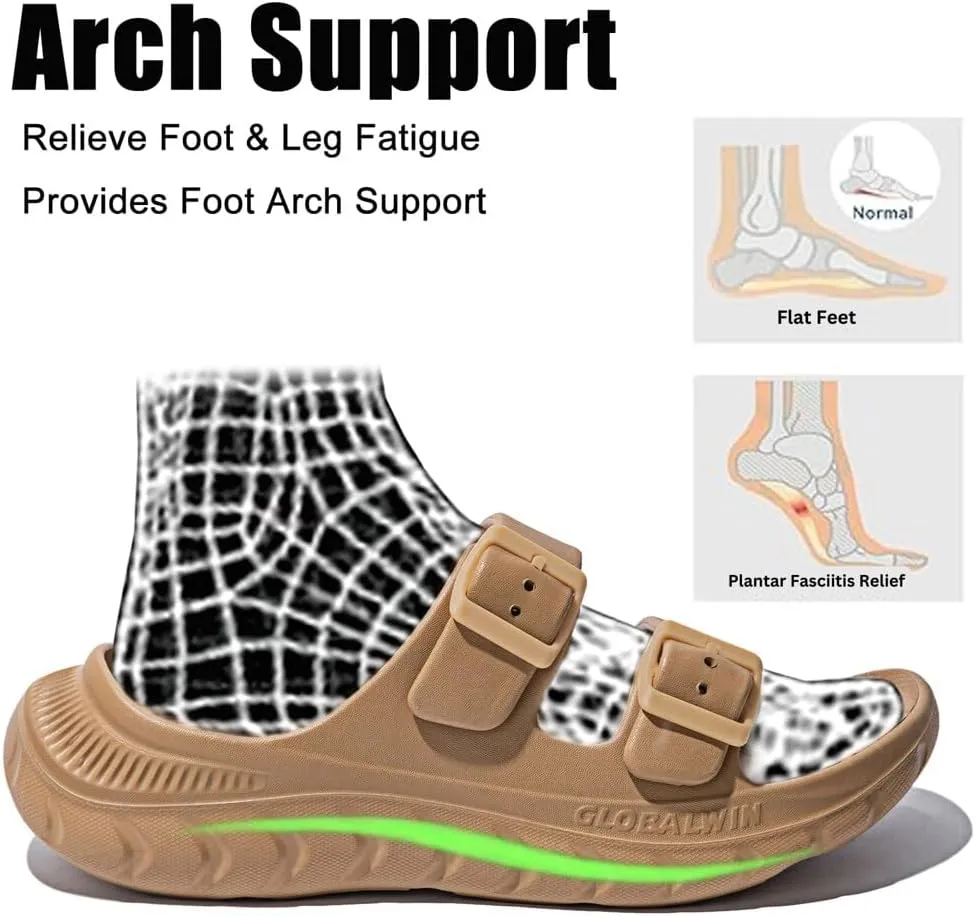 GLOBALWIN Recovery Slides For Women Mia Comfortable Sandals With Arch Support Indoor Outdoor Cloud Slippers Reduce Stress on Feet Lightweight