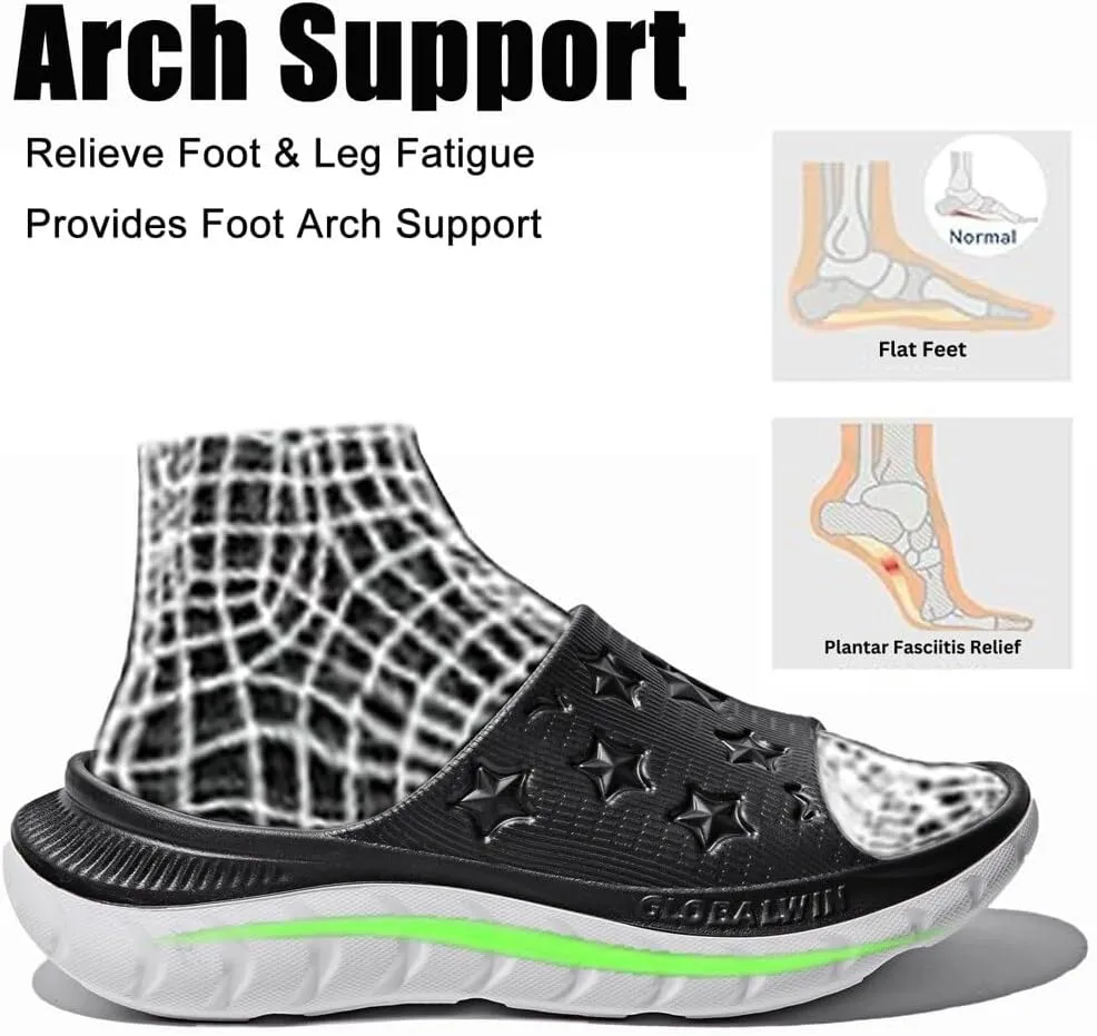 GLOBALWIN Sports Recovery Slides for Women Ava Sports Sandals With Comfortable Arch Support Indoor Outdoor Cloud Slippers Reduce Stress on Feet Lightweight Pillow Slides