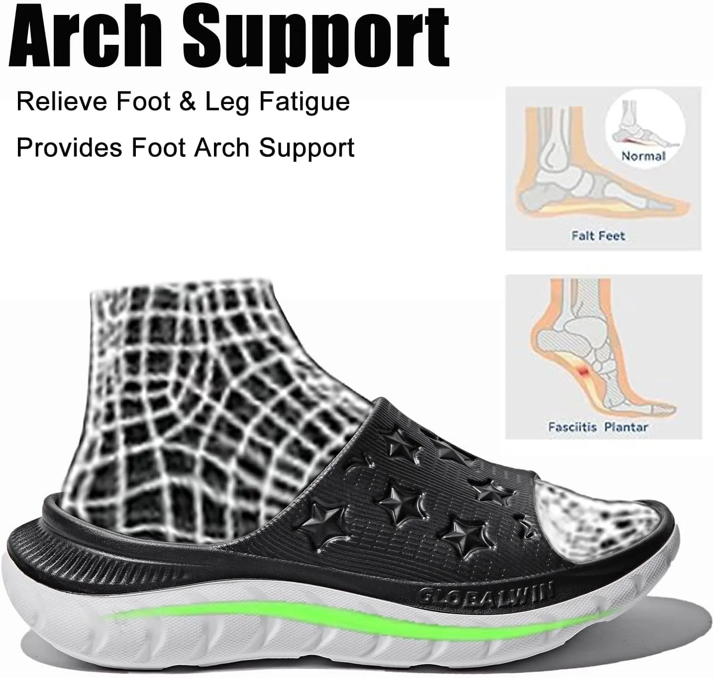 GLOBALWIN Sports Recovery Slides for Women Ava Sports Sandals With Comfortable Arch Support Indoor Outdoor Cloud Slippers Reduce Stress on Feet Lightweight Pillow Slides