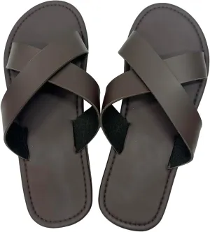 GORGLITTER Men's Criss Cross Strap Flats Sandals Open Toe Slippers Pu Leather Beach Shoes