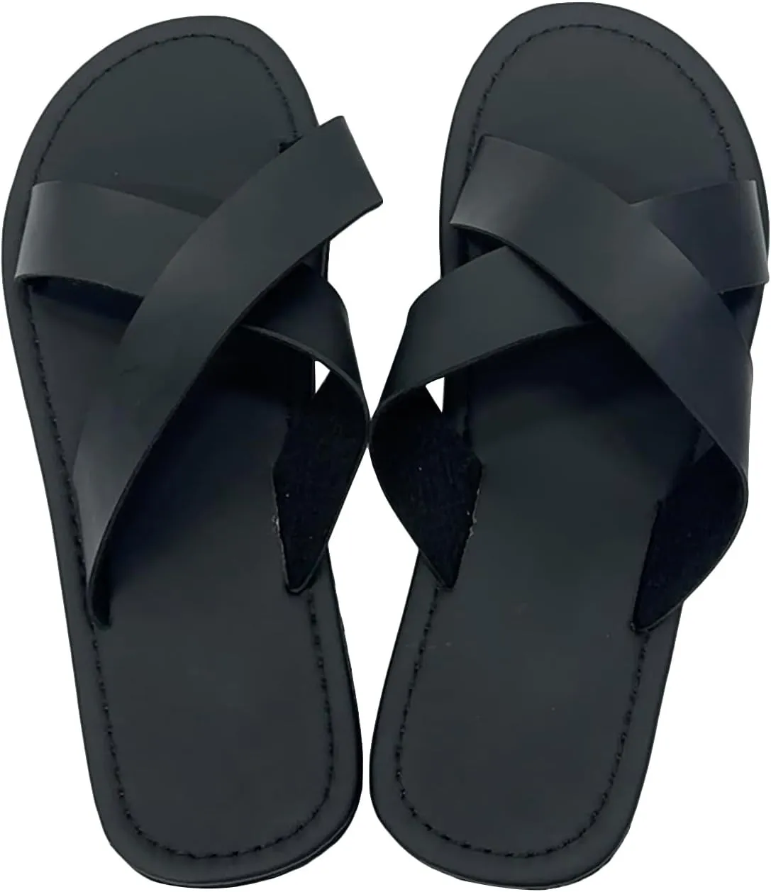 GORGLITTER Men's Criss Cross Strap Flats Sandals Open Toe Slippers Pu Leather Beach Shoes