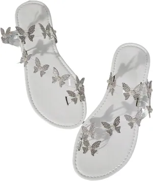 GORGLITTER Women's Butterfly Strappy Clear Glitter Ankle Sandals Dressy 2025 Cute Summer Wedding Bridal Flats Sandal