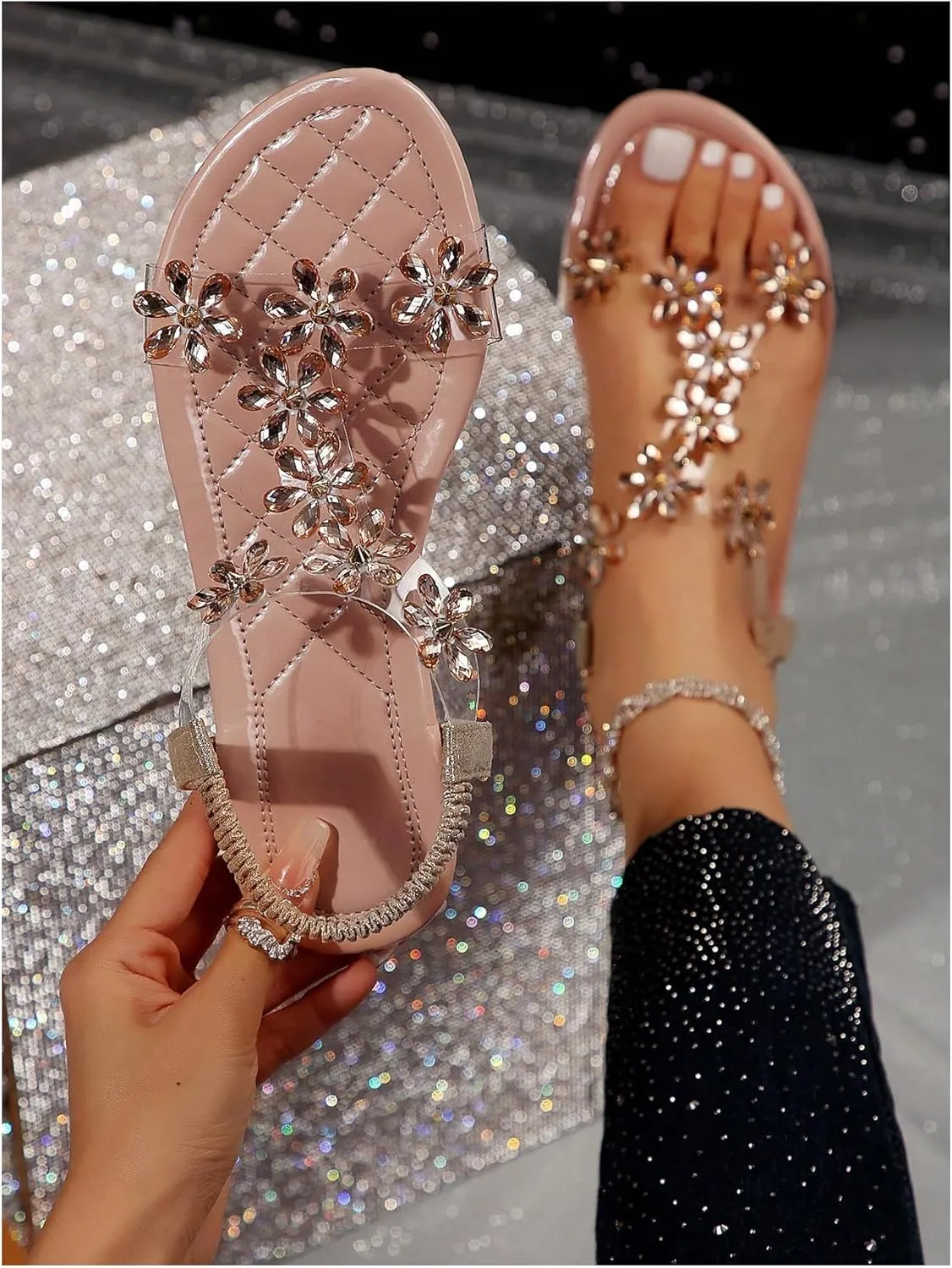 GORGLITTER Women's Clear Butterfly Ankle Strap Sandals Dressy Cute Strappy Wedding Vacation Bridal Flats Sandal 2025