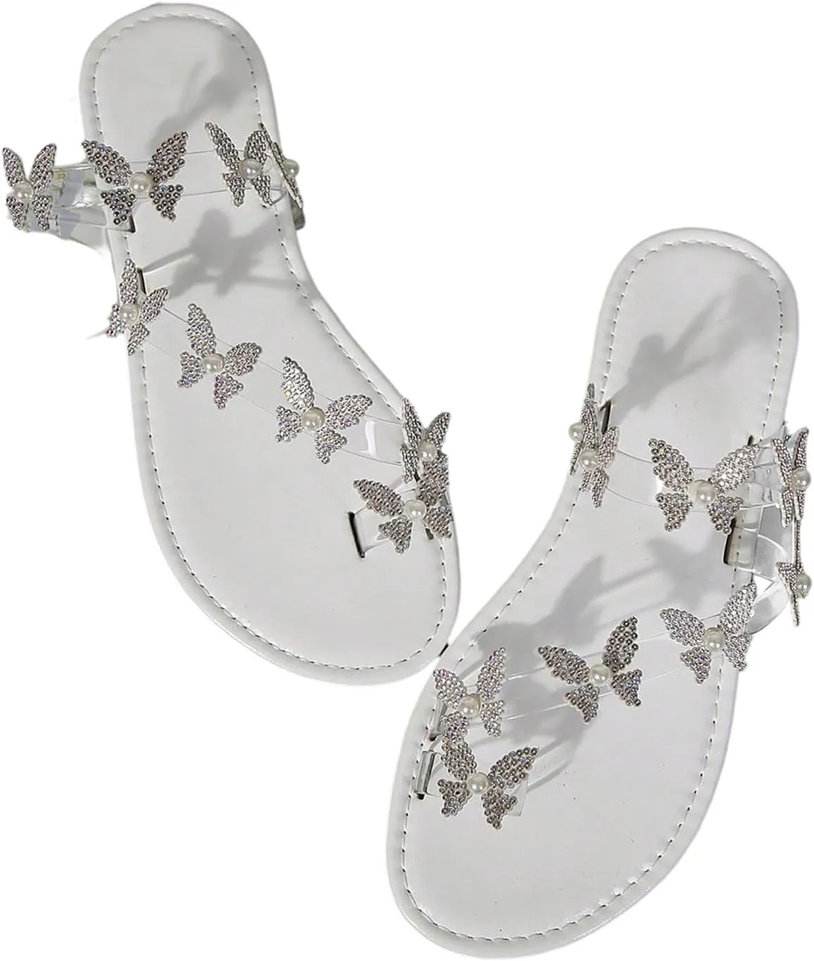 GORGLITTER Women's Clear Butterfly Ankle Strap Sandals Dressy Cute Strappy Wedding Vacation Bridal Flats Sandal 2025