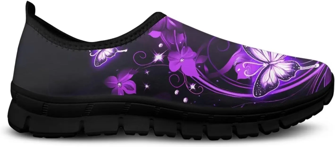 GOSTONG Floral Art Sneakers for Women Comfy Soft Sole Non Slip Walking Sneakers for Outdoor Travel Easy Slip on Lightweight Indoor Loafers Black US 5.5-11.5