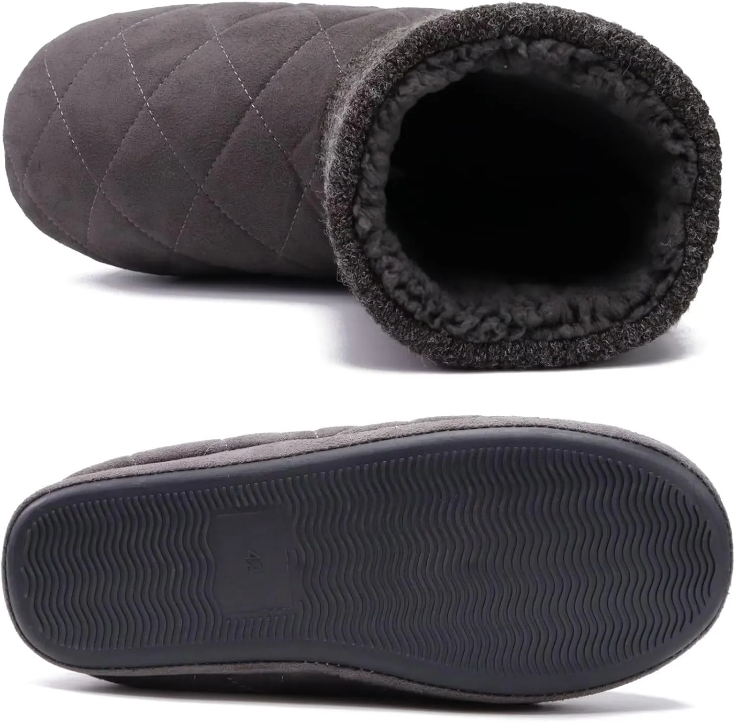 GPOS Knit Rock Wool Warm Men Indoor Pull on Cozy Memory Foam Slipper Boots Soft Rubber Sole