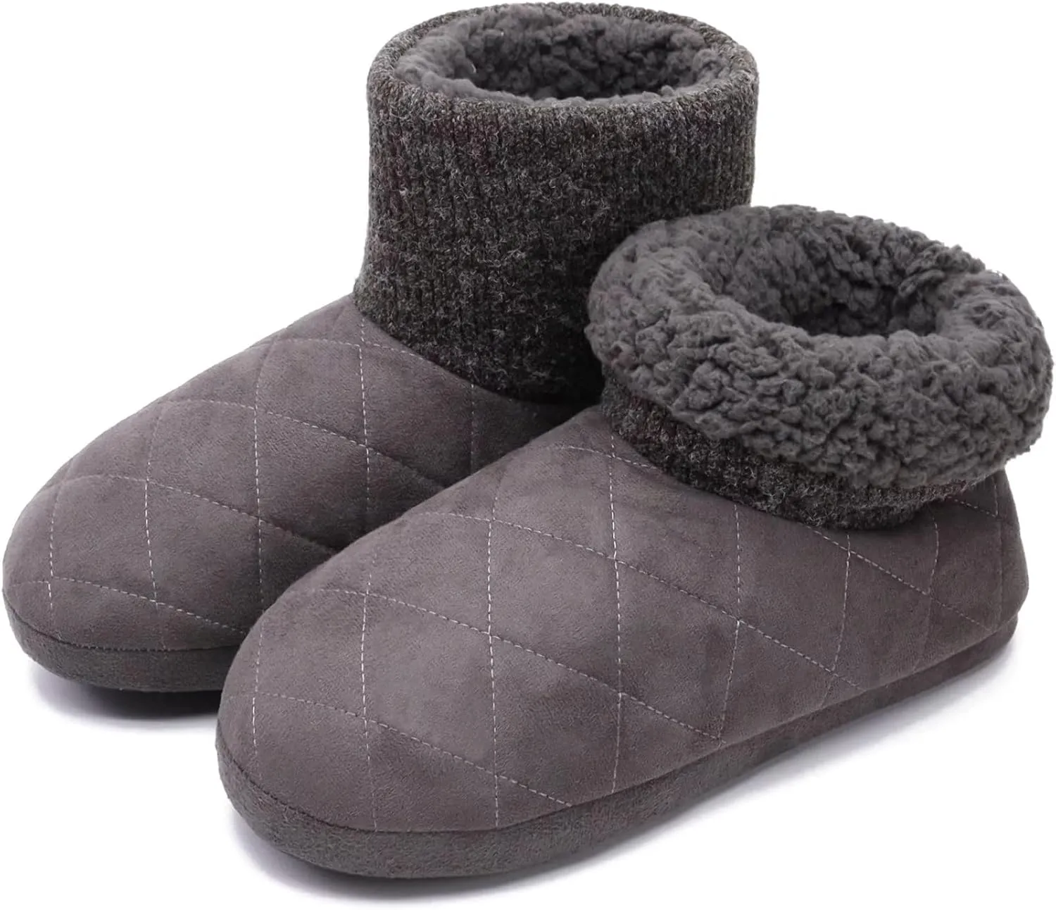 GPOS Knit Rock Wool Warm Men Indoor Pull on Cozy Memory Foam Slipper Boots Soft Rubber Sole