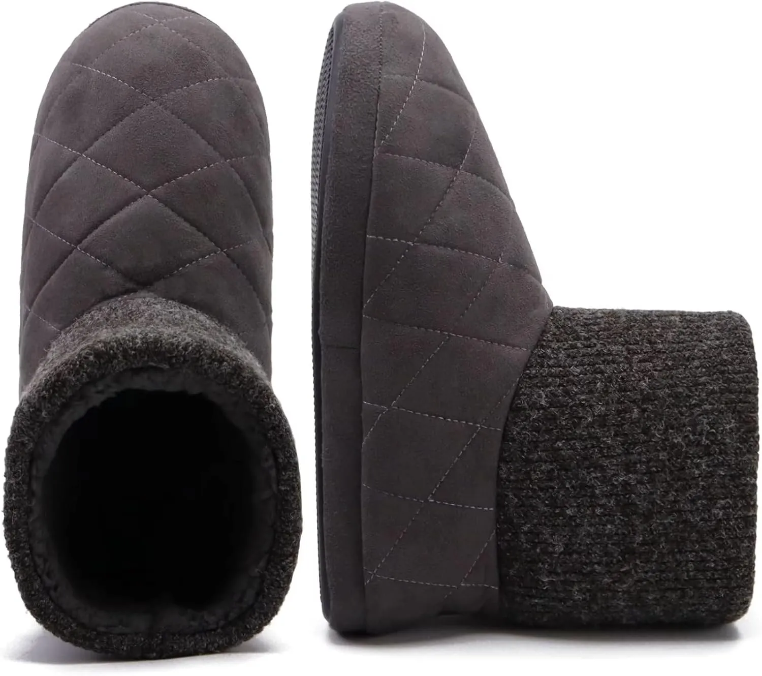 GPOS Knit Rock Wool Warm Men Indoor Pull on Cozy Memory Foam Slipper Boots Soft Rubber Sole