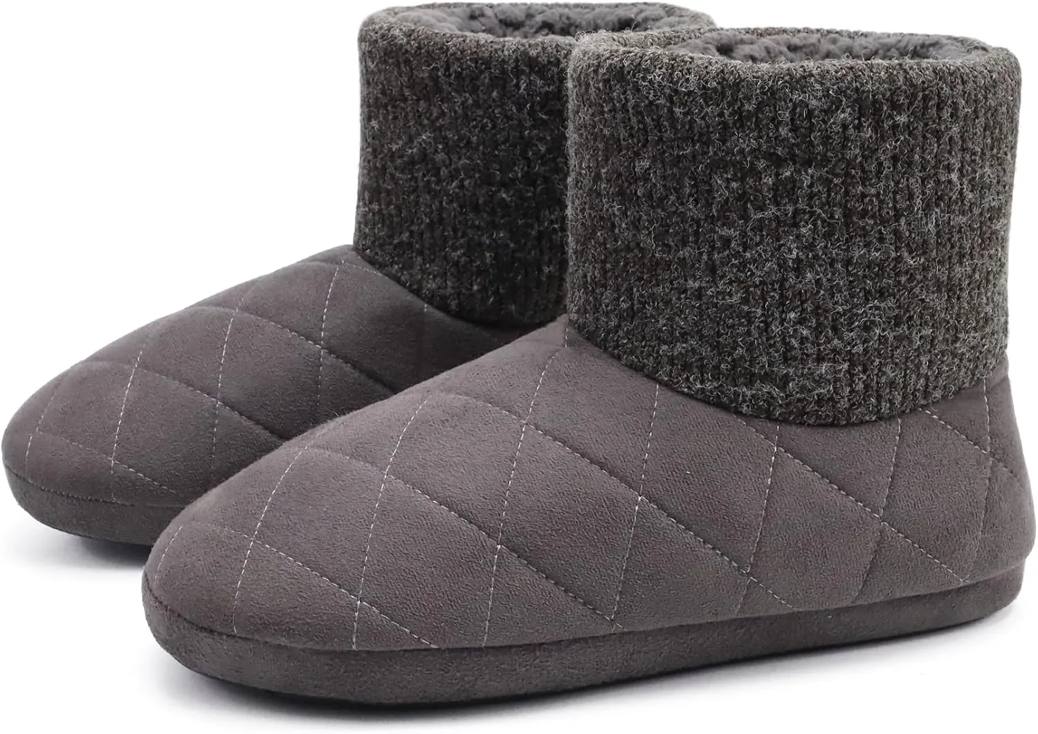 GPOS Knit Rock Wool Warm Men Indoor Pull on Cozy Memory Foam Slipper Boots Soft Rubber Sole