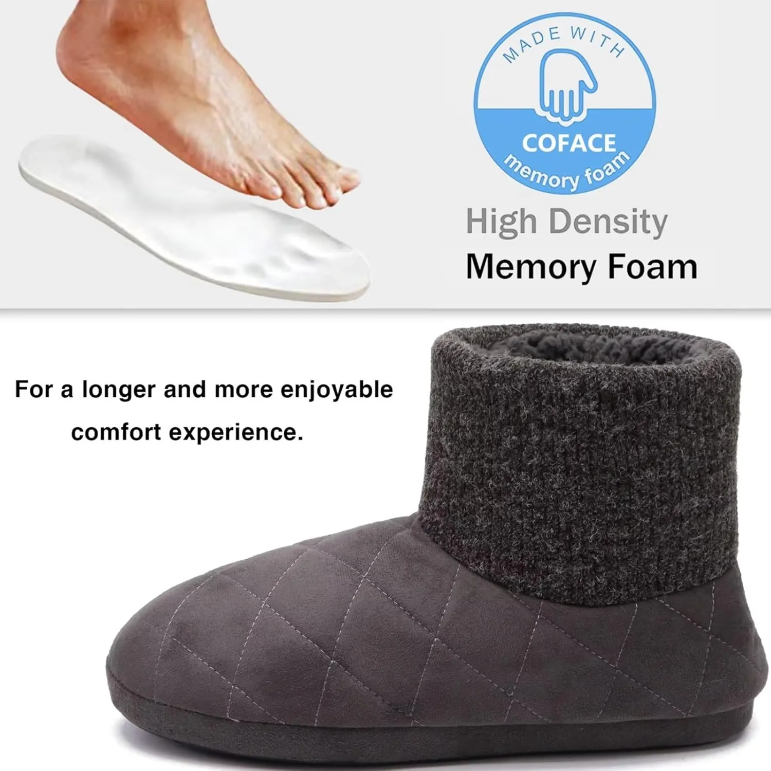 GPOS Knit Rock Wool Warm Men Indoor Pull on Cozy Memory Foam Slipper Boots Soft Rubber Sole