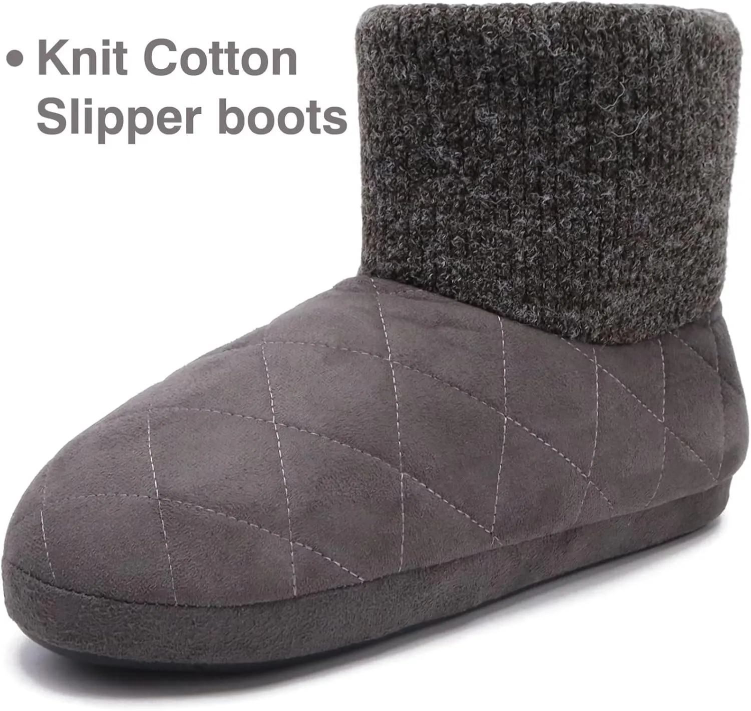 GPOS Knit Rock Wool Warm Men Indoor Pull on Cozy Memory Foam Slipper Boots Soft Rubber Sole