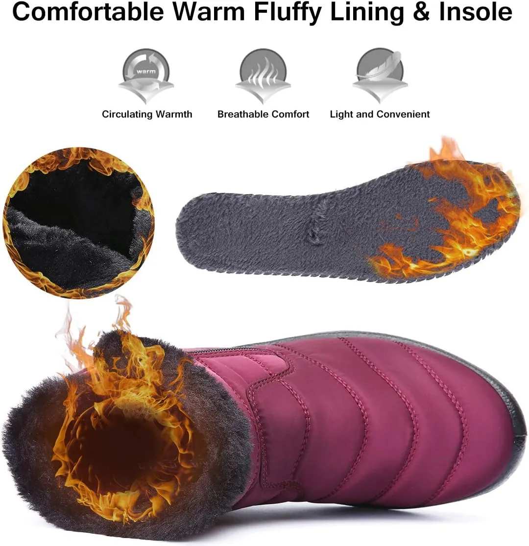 gracosy Warm Snow Boots Outdoor for Women, Winter Warm Boots Women Anti-Slip Winter Bootie Fur Lined Warm Ankle Boots Waterproof Slip on Outdoor Shoes