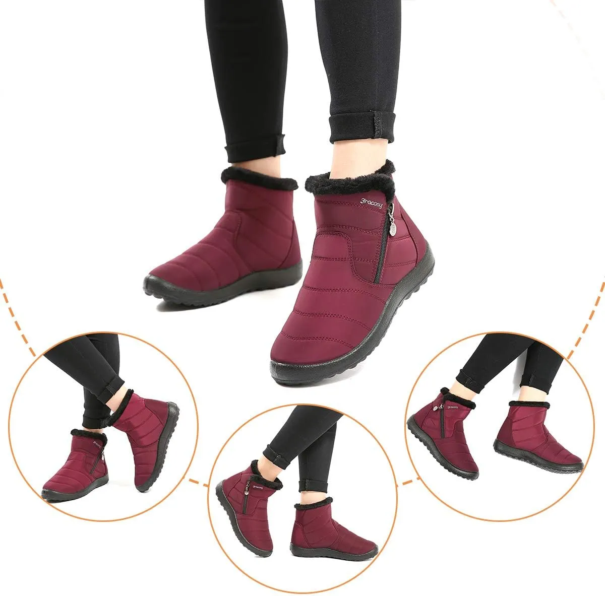 gracosy Warm Snow Boots Outdoor for Women, Winter Warm Boots Women Anti-Slip Winter Bootie Fur Lined Warm Ankle Boots Waterproof Slip on Outdoor Shoes