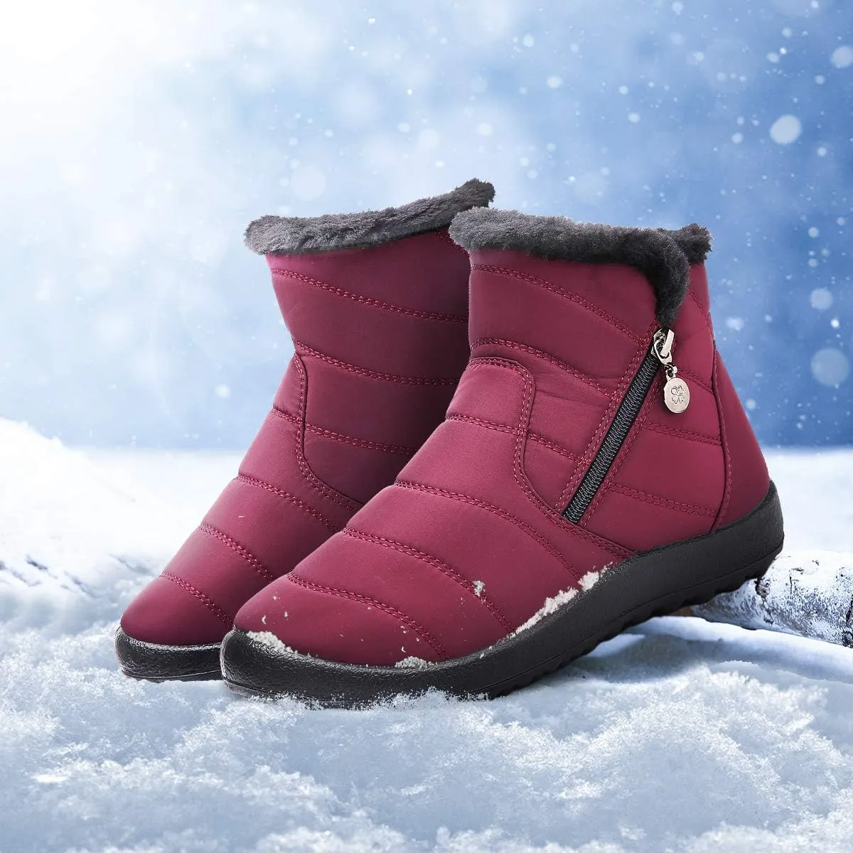 gracosy Warm Snow Boots Outdoor for Women, Winter Warm Boots Women Anti-Slip Winter Bootie Fur Lined Warm Ankle Boots Waterproof Slip on Outdoor Shoes