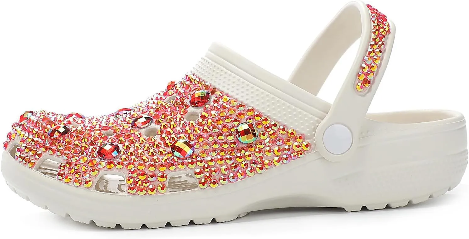 Hanfike Womens Casual Fashion Slide Mules with Rhinestone Closed Toe Comfort Flats