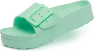 Happyo MUCHO MAHALO Maui Women's Platform Sandals, Adjustable Buckle Flat Sandals with Arch Support, EVA Foam Slides with Thick Soles Extra Cushion