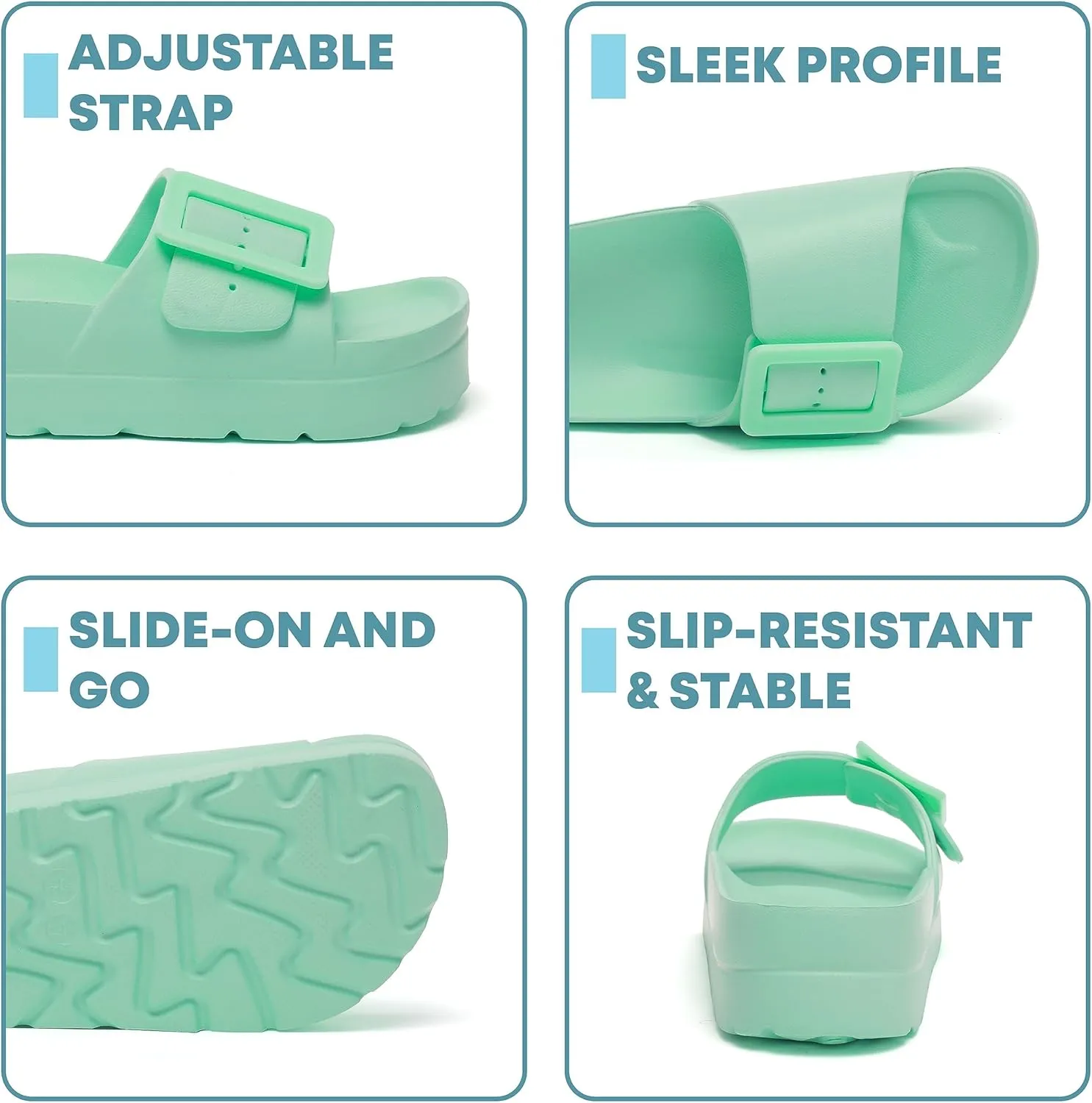 Happyo MUCHO MAHALO Maui Women's Platform Sandals, Adjustable Buckle Flat Sandals with Arch Support, EVA Foam Slides with Thick Soles Extra Cushion