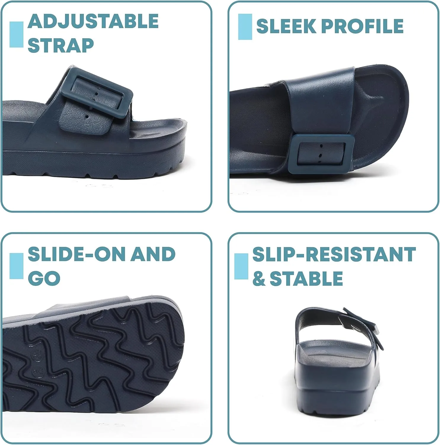 Happyo MUCHO MAHALO Maui Women's Platform Sandals, Adjustable Buckle Flat Sandals with Arch Support, EVA Foam Slides with Thick Soles Extra Cushion