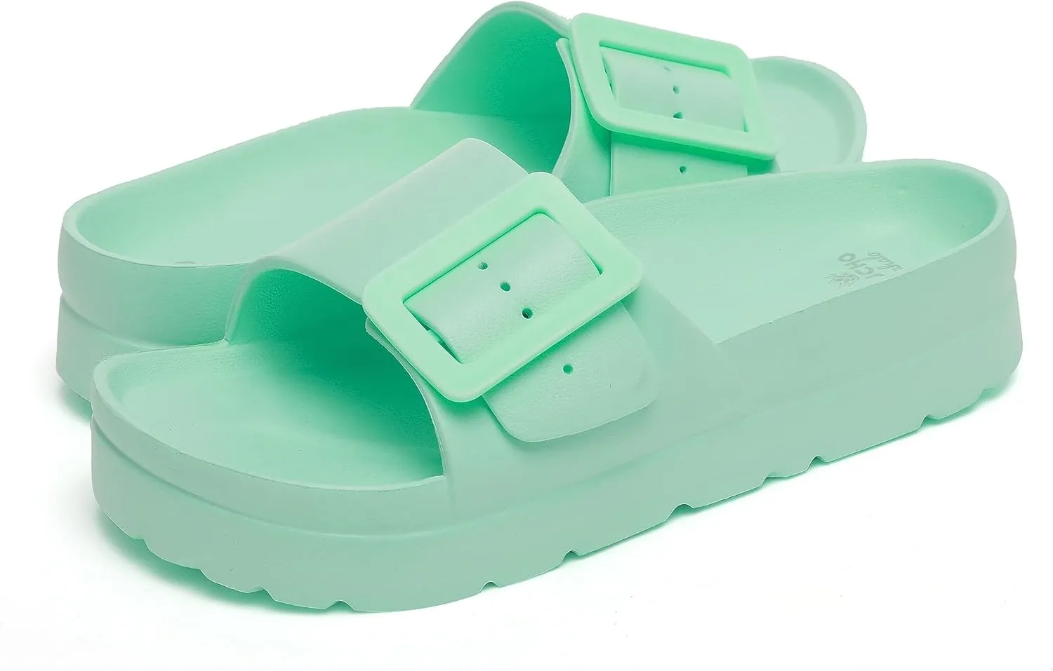 Happyo MUCHO MAHALO Maui Women's Platform Sandals, Adjustable Buckle Flat Sandals with Arch Support, EVA Foam Slides with Thick Soles Extra Cushion