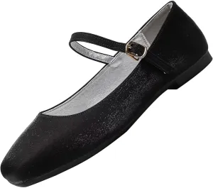 Hee grand Mary Jane Shoes for Women Comfortable Square Toe Ballet Flats with Straps Satin Dress Shoes