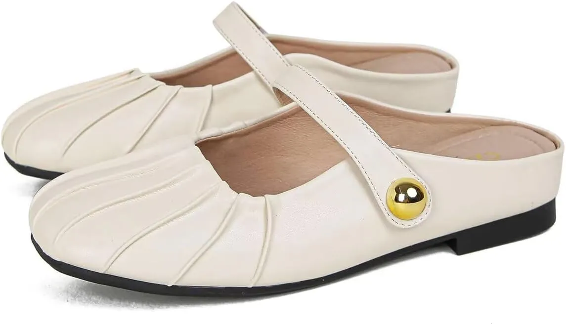 Hee grand Mules for Women Round Toe Backless Loafers Ankle Strap Mary Jane Shoes Slides Mules Summer