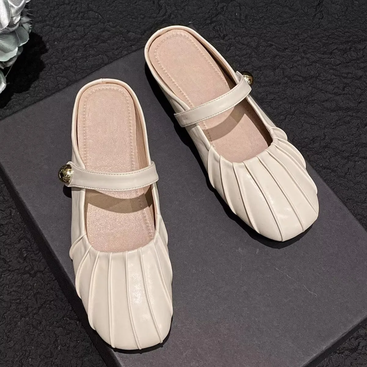 Hee grand Mules for Women Round Toe Backless Loafers Ankle Strap Mary Jane Shoes Slides Mules Summer