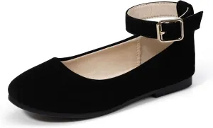 Hehainom Girls Dress Shoes Wedding Party School Ankle Strap Ballet Flats Shoes Little Big Kids Flower Girl Shoes