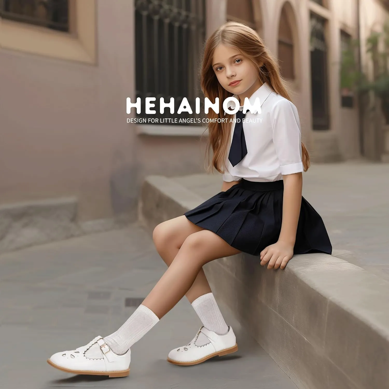 Hehainom Girls Mary Jane Shoes T-Strap Dress Ballet Flats Toddler Girls Wedding Party Uniform School Shoes