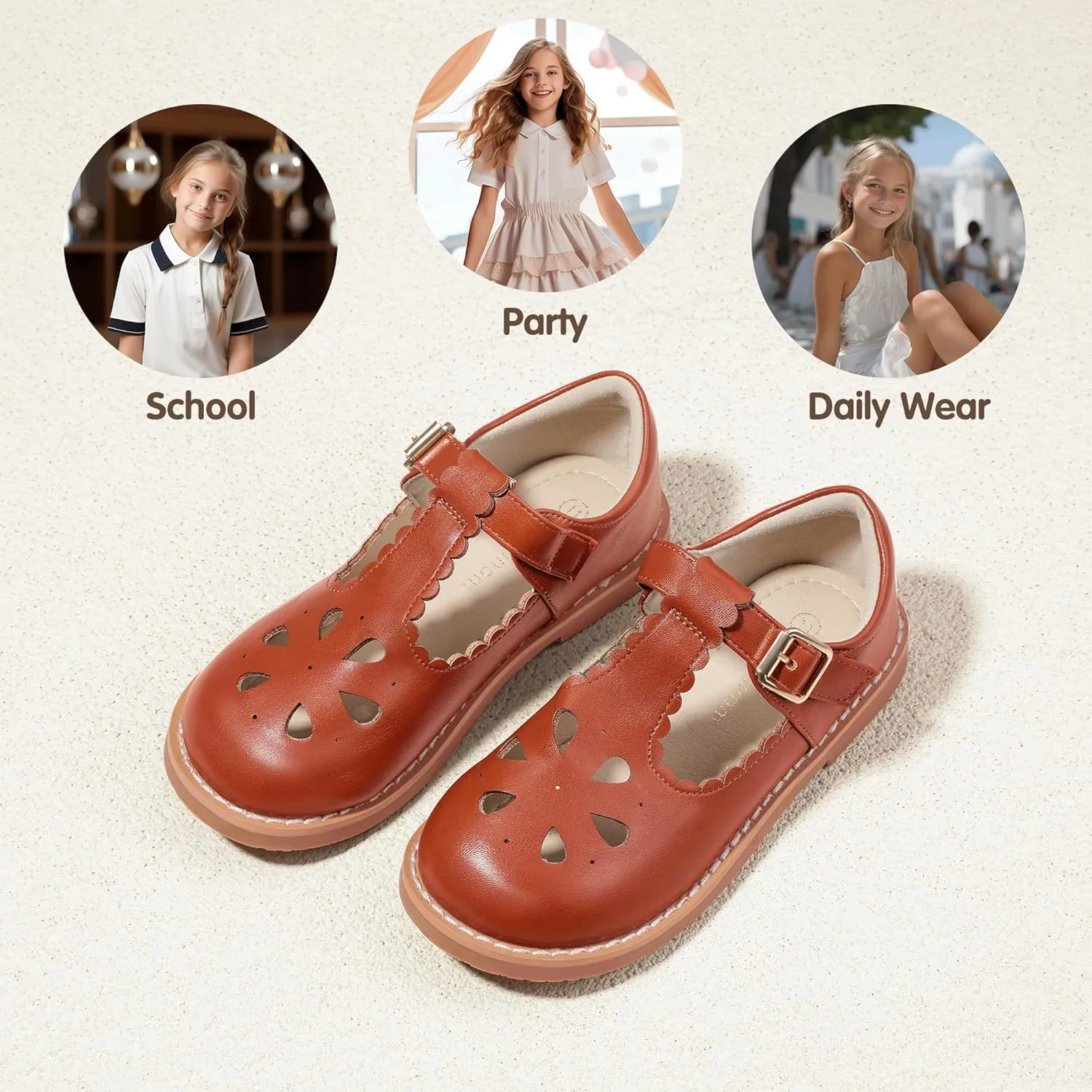 Hehainom Girls Mary Jane Shoes T-Strap Dress Ballet Flats Toddler Girls Wedding Party Uniform School Shoes