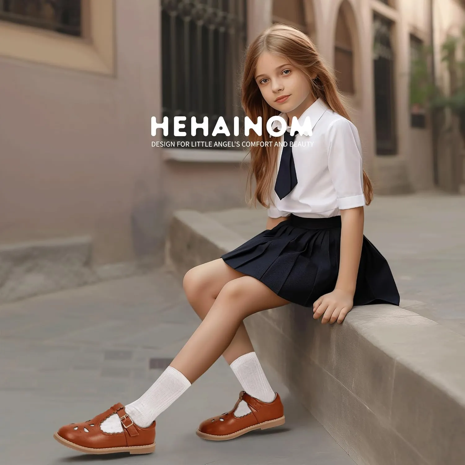 Hehainom Girls Mary Jane Shoes T-Strap Dress Ballet Flats Toddler Girls Wedding Party Uniform School Shoes