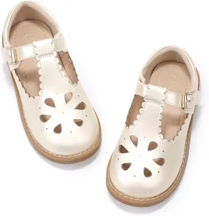 Hehainom Girls Mary Jane Shoes T-Strap Dress Ballet Flats Toddler Girls Wedding Party Uniform School Shoes
