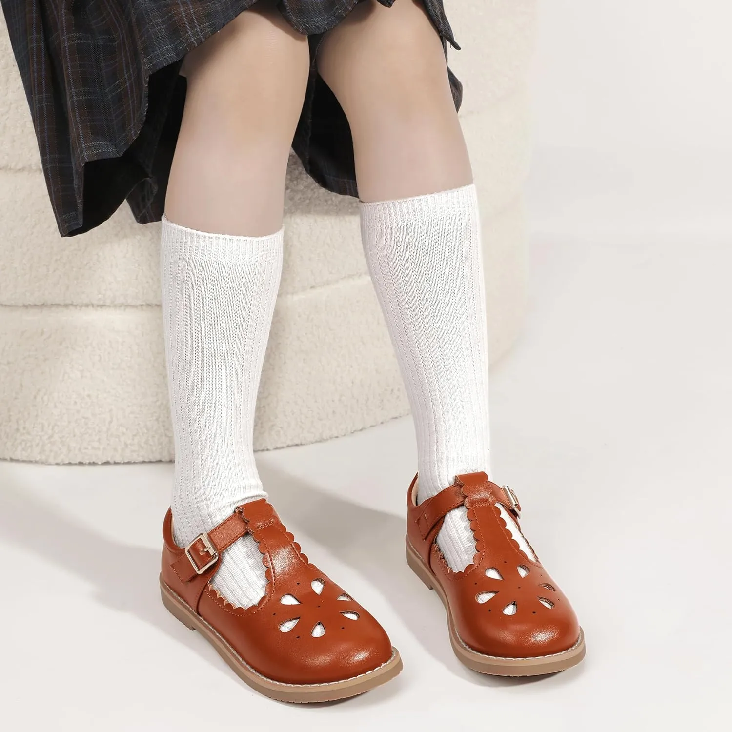 Hehainom Girls Mary Jane Shoes T-Strap Dress Ballet Flats Toddler Girls Wedding Party Uniform School Shoes