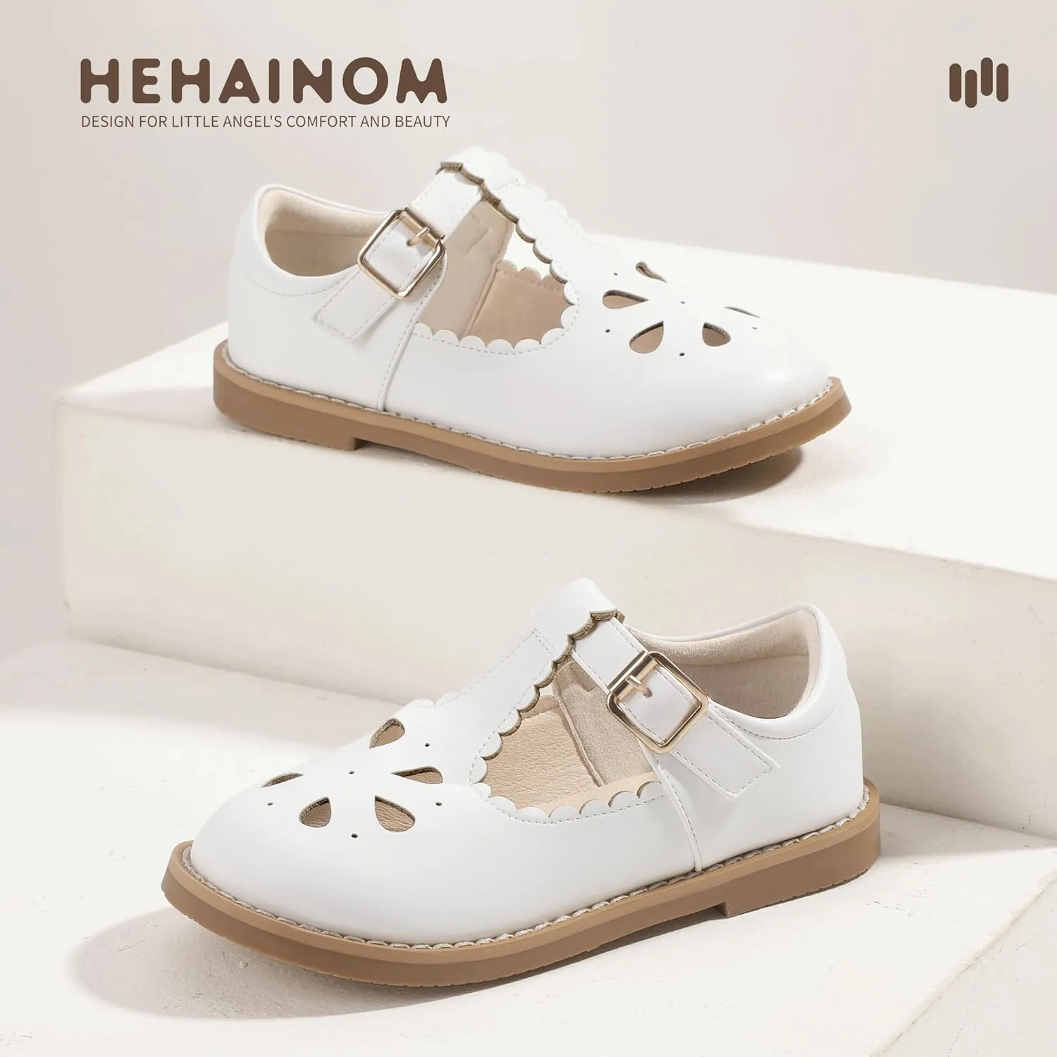 Hehainom Girls Mary Jane Shoes T-Strap Dress Ballet Flats Toddler Girls Wedding Party Uniform School Shoes