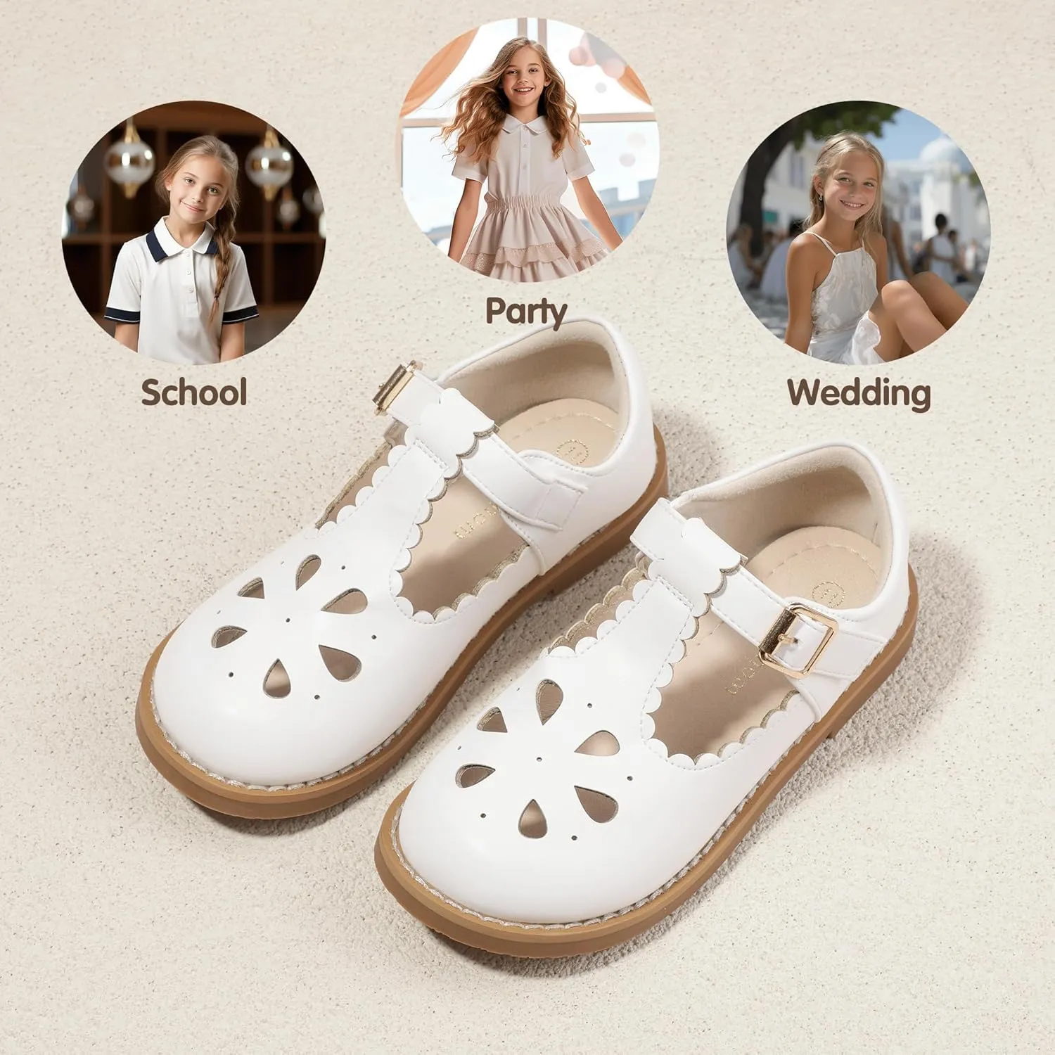 Hehainom Girls Mary Jane Shoes T-Strap Dress Ballet Flats Toddler Girls Wedding Party Uniform School Shoes
