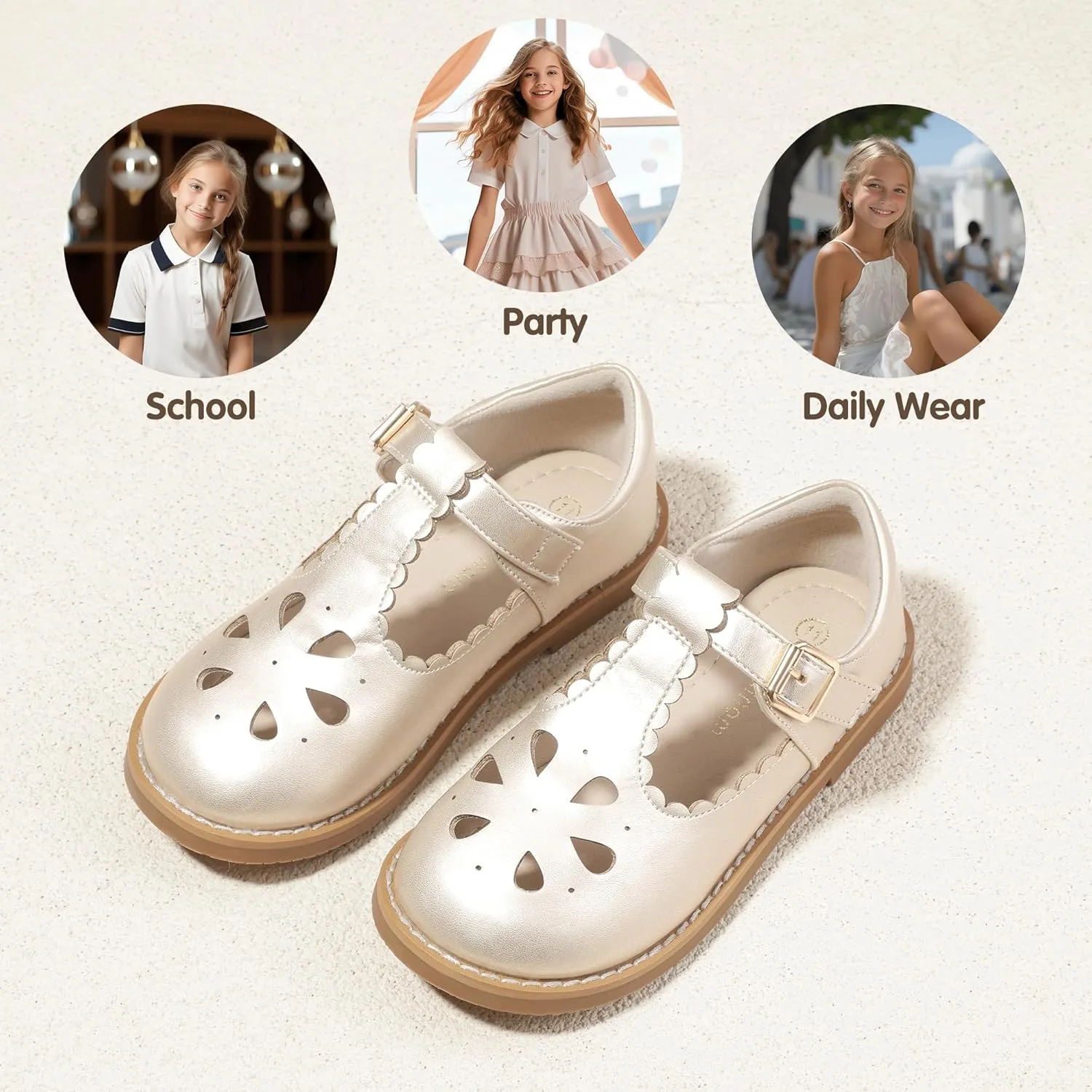 Hehainom Girls Mary Jane Shoes T-Strap Dress Ballet Flats Toddler Girls Wedding Party Uniform School Shoes