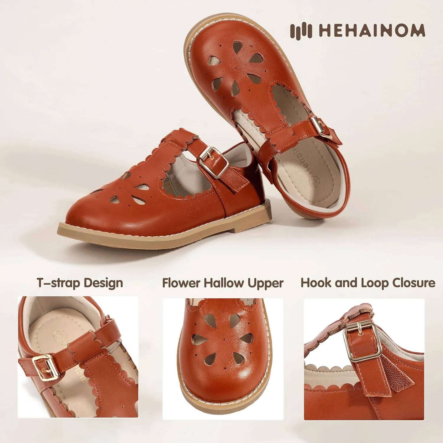 Hehainom Girls Mary Jane Shoes T-Strap Dress Ballet Flats Toddler Girls Wedding Party Uniform School Shoes